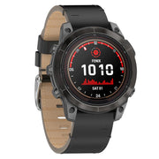 For Garmin Watch 22mm Stitched Genuine Leather Quick Release Watch Band(Black Silver)