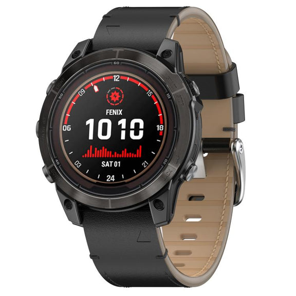 For Garmin Watch 22mm Stitched Genuine Leather Quick Release Watch Band(Black Silver)