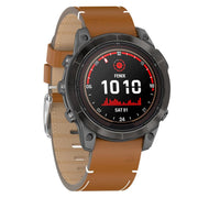 For Garmin Watch 22mm Stitched Genuine Leather Quick Release Watch Band(Brown Silver)