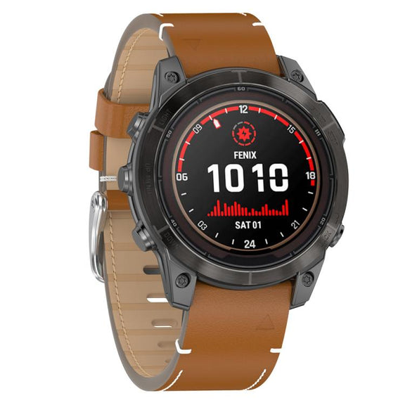 For Garmin Watch 22mm Stitched Genuine Leather Quick Release Watch Band(Brown Silver)