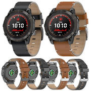 For Garmin Watch 22mm Stitched Genuine Leather Quick Release Watch Band(Brown Silver)