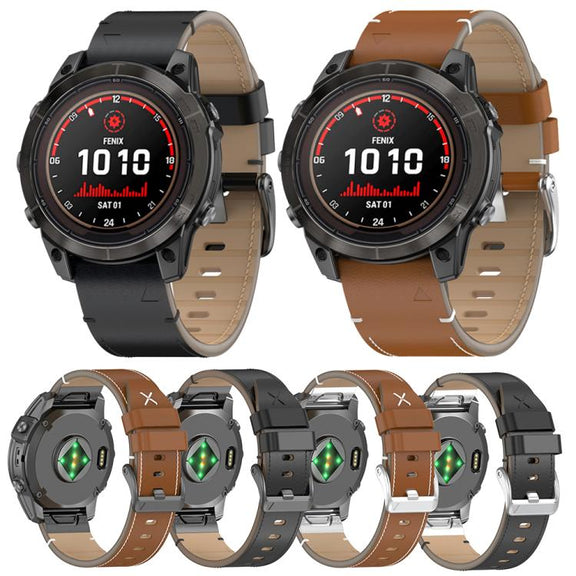 For Garmin Watch 22mm Stitched Genuine Leather Quick Release Watch Band(Brown Silver)