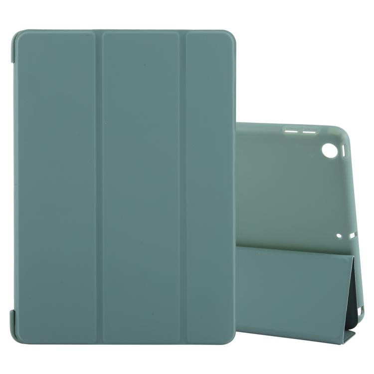 For iPad 10.2 2021 / 2020 / 2019 GEBEI 3-folding Holder Shockproof Flip Leather Tablet Case(Dark Green)