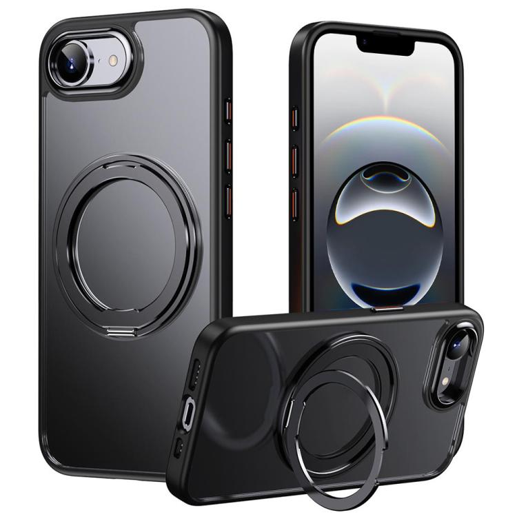 For iPhone 16e Frosted 360 Degree MagSafe Magnetic Holder Phone Case(Black)