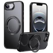For iPhone 16e Frosted 360 Degree MagSafe Magnetic Holder Phone Case(Black)