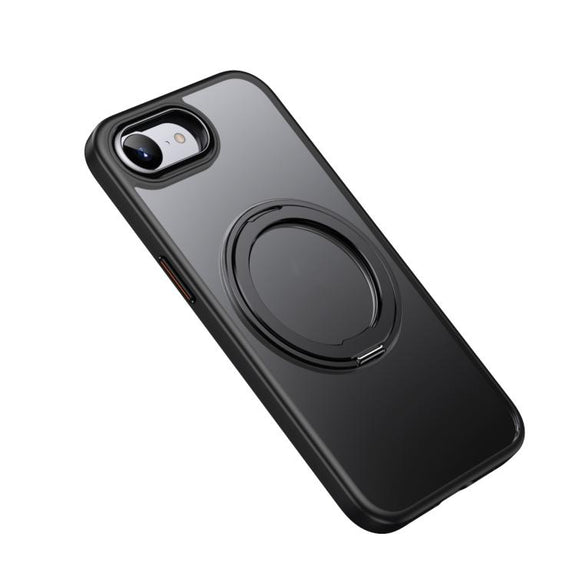 For iPhone 16e Frosted 360 Degree MagSafe Magnetic Holder Phone Case(Black)