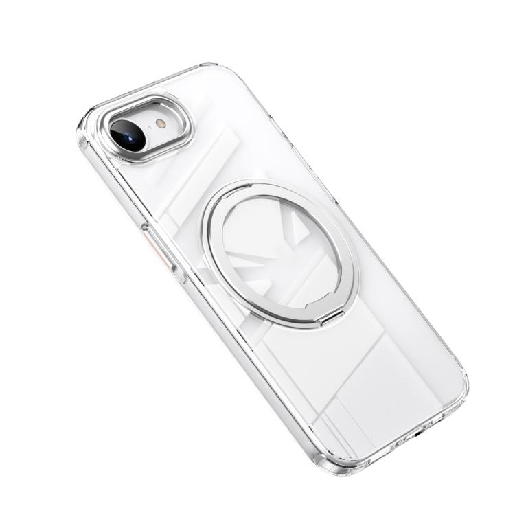For iPhone 16e Frosted 360 Degree MagSafe Magnetic Holder Phone Case(Silver)