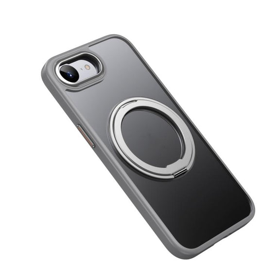 For iPhone 16e Frosted 360 Degree MagSafe Magnetic Holder Phone Case(Grey)