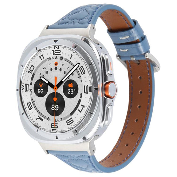For Samsung Galaxy Watch Ultra 47mm Metal Connector Heart-Shaped Embossed Leather Watch Band(Cornflower Blue)