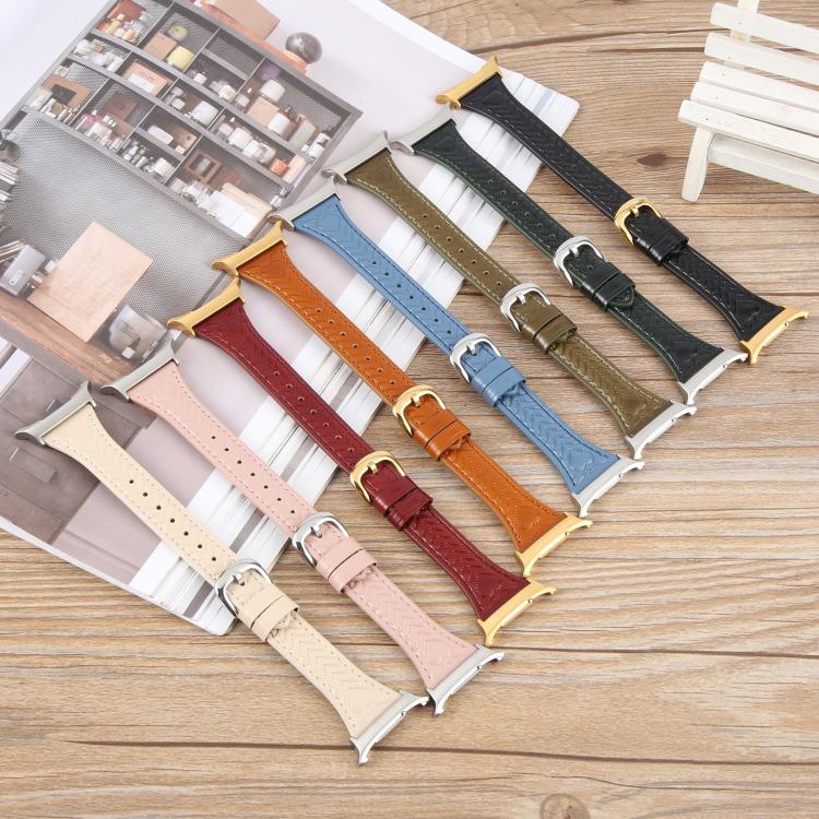 For Samsung Galaxy Watch Ultra 47mm Metal Connector Heart-Shaped Embossed Leather Watch Band(Apricot)