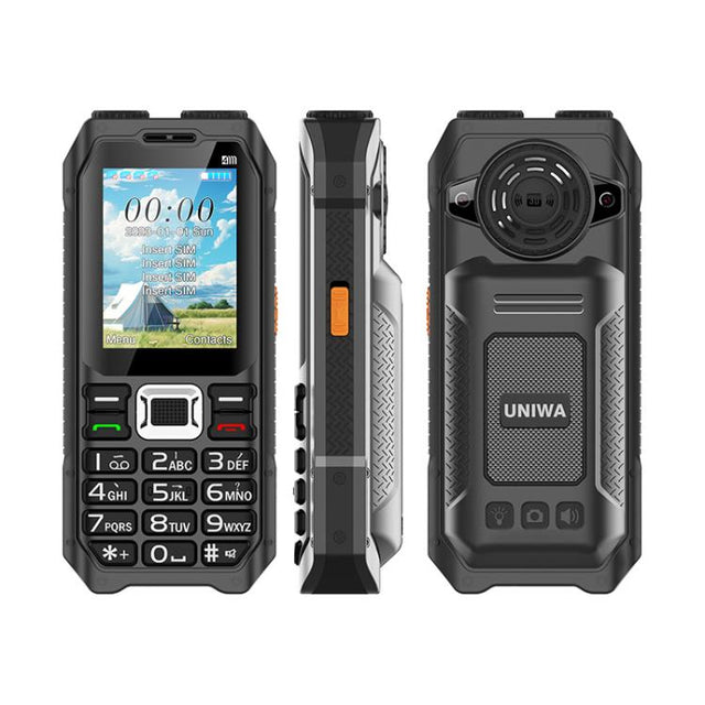 UNIWA M6000 Big Speaker Keypad Phone, 2.4 inch, Dual Flashlights, 21 Keys, SOS, FM, 4 SIM, GSM, Plug:US Plug(Black)