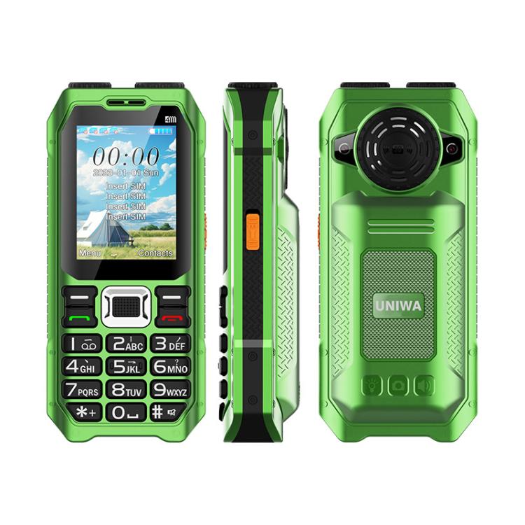 UNIWA M6000 Big Speaker Keypad Phone, 2.4 inch, Dual Flashlights, 21 Keys, SOS, FM, 4 SIM, GSM, Plug:US Plug(Green)