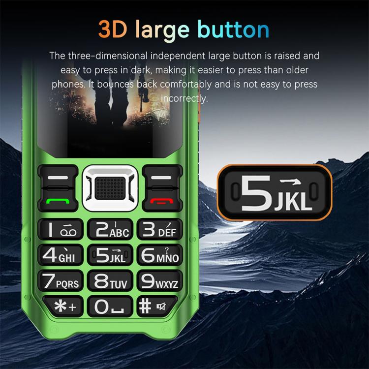 UNIWA M6000 Big Speaker Keypad Phone, 2.4 inch, Dual Flashlights, 21 Keys, SOS, FM, 4 SIM, GSM, Plug:EU Plug(Green)