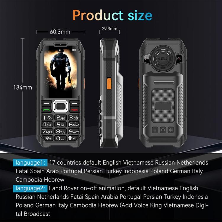UNIWA M6000 Big Speaker Keypad Phone, 2.4 inch, Dual Flashlights, 21 Keys, SOS, FM, 4 SIM, GSM, Plug:US Plug(Black)