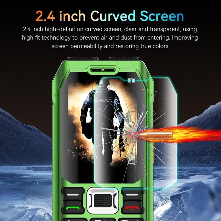 UNIWA M6000 Big Speaker Keypad Phone, 2.4 inch, Dual Flashlights, 21 Keys, SOS, FM, 4 SIM, GSM, Plug:EU Plug(Green)