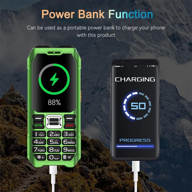 UNIWA M6000 Big Speaker Keypad Phone, 2.4 inch, Dual Flashlights, 21 Keys, SOS, FM, 4 SIM, GSM, Plug:EU Plug(Green)