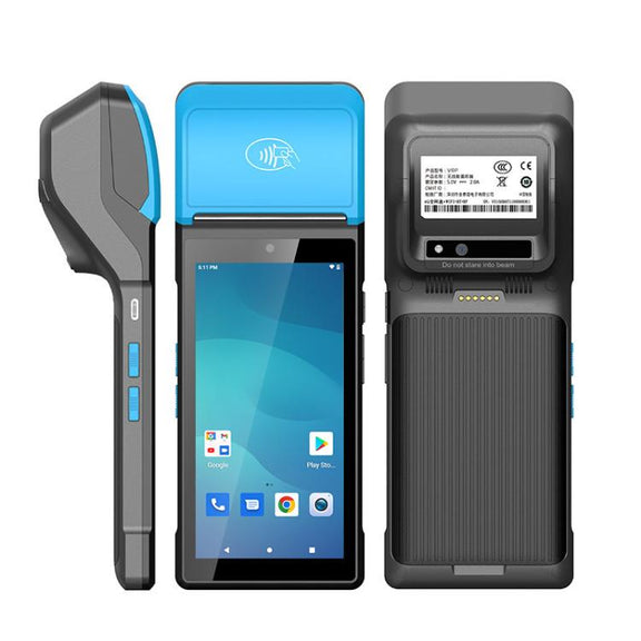 UNIWA V6P Thermal Label Printer Handheld PDA, 2GB+16GB, 5.45 inch Android 12 Mediatek MT6761 Quad Core, NFC, Network: 4G, Plug:UK Plug(Black Blue)