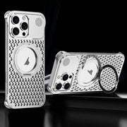 For iPhone 16 Pro Max R-JUST RJ-64 Aromatherapy Heat Dissipation MagSafe Phone Case with Stand(Silver)