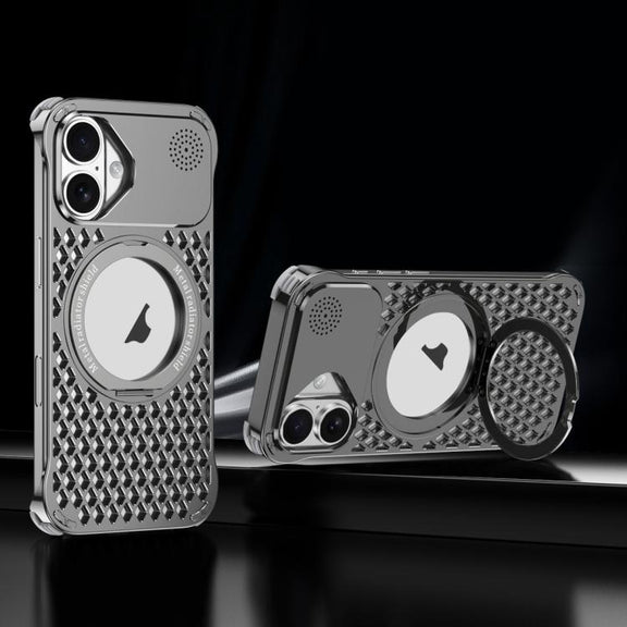 For iPhone 16 R-JUST RJ-64 Aromatherapy Heat Dissipation MagSafe Phone Case with Stand(Grey)