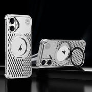 For iPhone 16 R-JUST RJ-64 Aromatherapy Heat Dissipation MagSafe Phone Case with Stand(Silver)
