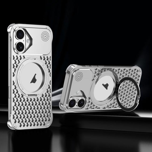For iPhone 16 R-JUST RJ-64 Aromatherapy Heat Dissipation MagSafe Phone Case with Stand(Silver)
