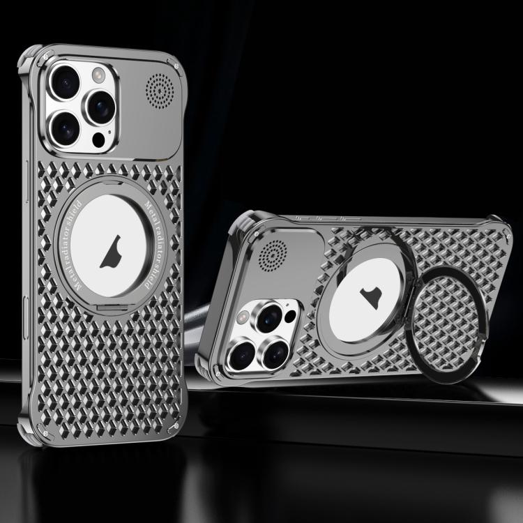 For iPhone 14 Pro R-JUST RJ-64 Aromatherapy Heat Dissipation MagSafe Phone Case with Stand(Grey)