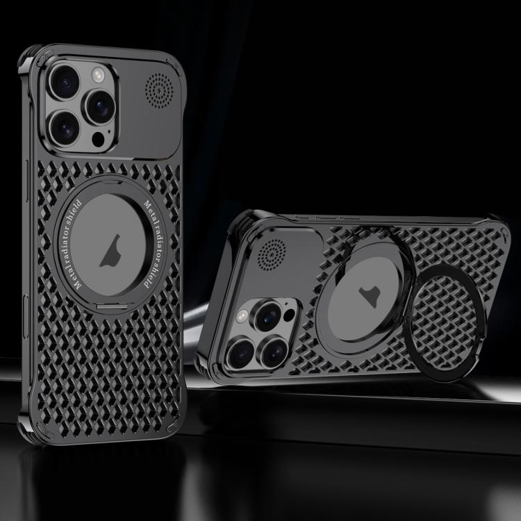 For iPhone 14 Pro Max R-JUST RJ-64 Aromatherapy Heat Dissipation MagSafe Phone Case with Stand(Black)