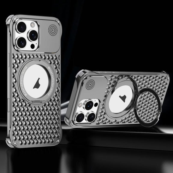 For iPhone 14 Pro Max R-JUST RJ-64 Aromatherapy Heat Dissipation MagSafe Phone Case with Stand(Grey)