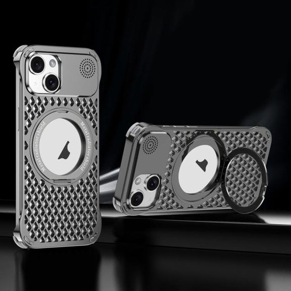 For iPhone 14 R-JUST RJ-64 Aromatherapy Heat Dissipation MagSafe Phone Case with Stand(Grey)