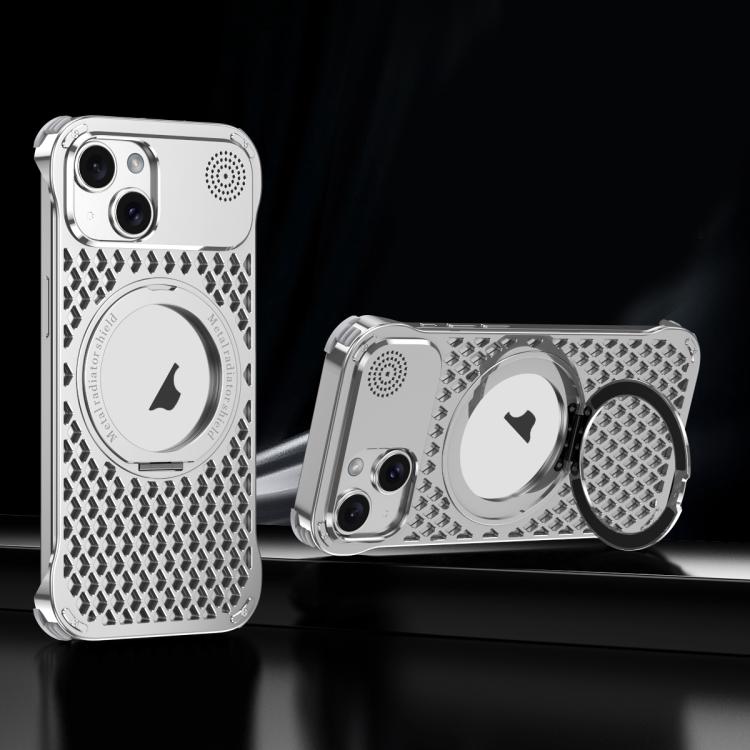 For iPhone 14 R-JUST RJ-64 Aromatherapy Heat Dissipation MagSafe Phone Case with Stand(Silver)