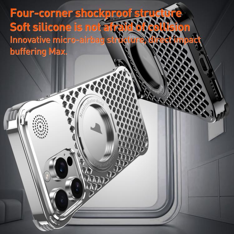 For iPhone 14 R-JUST RJ-64 Aromatherapy Heat Dissipation MagSafe Phone Case with Stand(Silver)