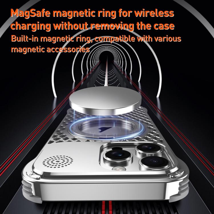 For iPhone 15 Pro Max R-JUST RJ-64 Aromatherapy Heat Dissipation MagSafe Phone Case with Stand(Silver)