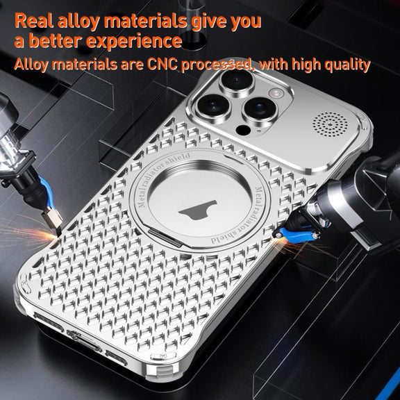 For iPhone 15 R-JUST RJ-64 Aromatherapy Heat Dissipation MagSafe Phone Case with Stand(Silver)