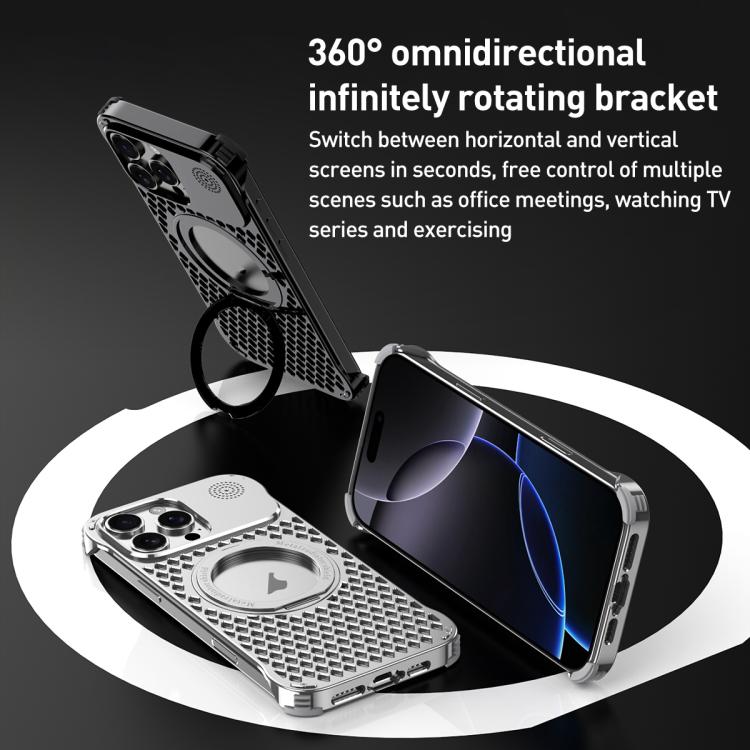 For iPhone 16 R-JUST RJ-64 Aromatherapy Heat Dissipation MagSafe Phone Case with Stand(Silver)