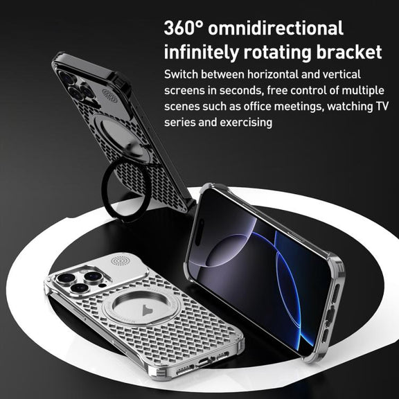 For iPhone 16 R-JUST RJ-64 Aromatherapy Heat Dissipation MagSafe Phone Case with Stand(Silver)