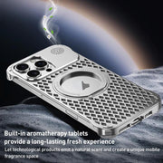 For iPhone 16 Pro R-JUST RJ-64 Aromatherapy Heat Dissipation MagSafe Phone Case with Stand(Silver)