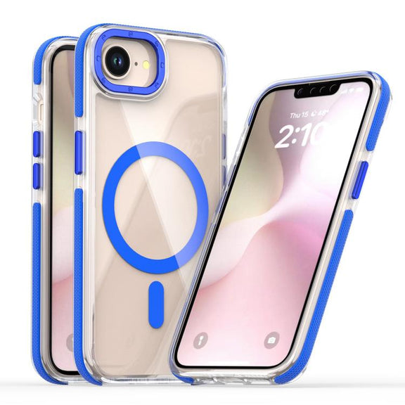For iPhone 16e Dual-Color Clear Acrylic Hybrid TPU MagSafe Phone Case(Blue)