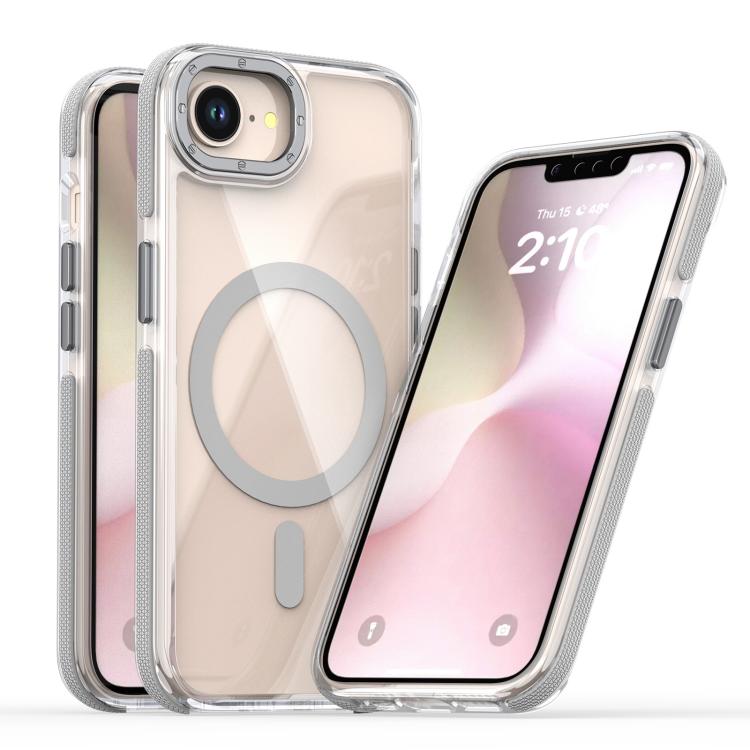 For iPhone 16e Dual-Color Clear Acrylic Hybrid TPU MagSafe Phone Case(Grey)