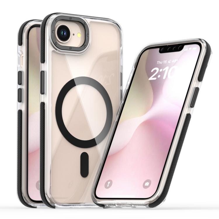 For iPhone 16e Dual-Color Clear Acrylic Hybrid TPU MagSafe Phone Case(Black)