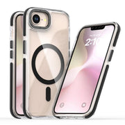For iPhone 16e Dual-Color Clear Acrylic Hybrid TPU MagSafe Phone Case(Black)
