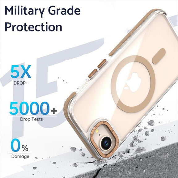 For iPhone 16e Dual-Color Clear Acrylic Hybrid TPU MagSafe Phone Case(Orange)