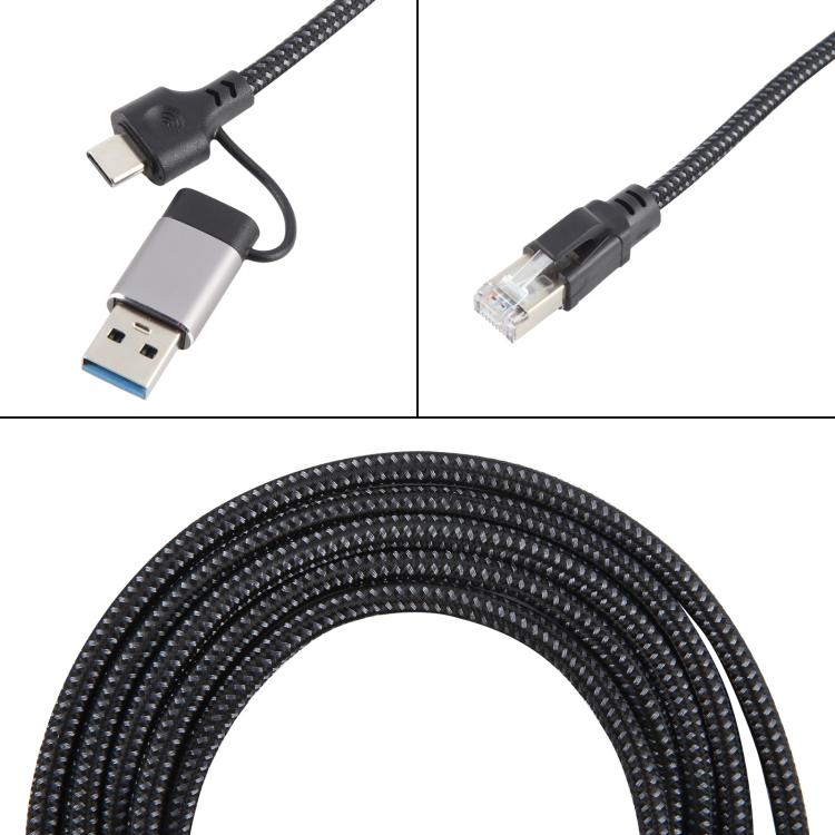 2m RJ45 to USB-C / Type-C Side Bend High Speed Network Card Ethernet Cable