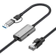 2m RJ45 to Type-C / USB 2-in-1 High Speed Network Card Ethernet Cable