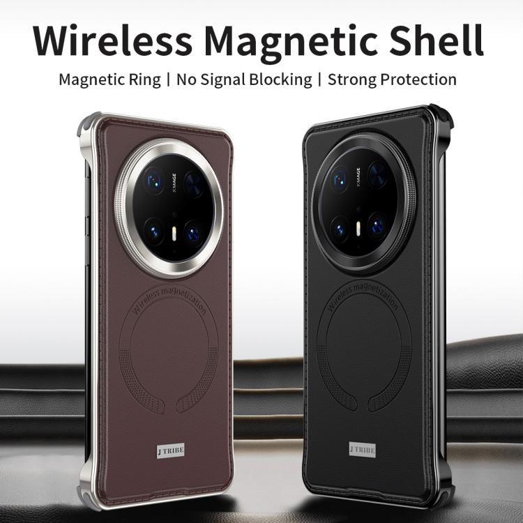 For Huawei Mate 70 Metal Frameless MagSafe Leather Phone Case(Brown)