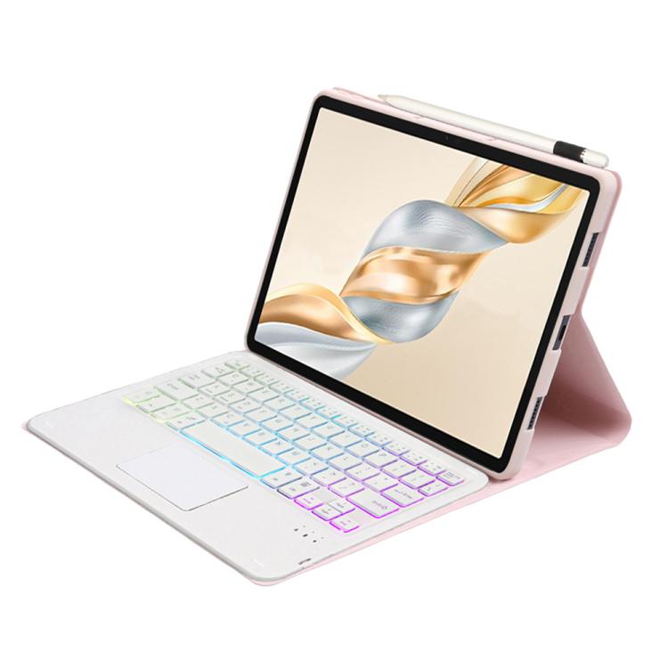 For Honor Pad X9 Pro 11.5 AH28-AS Ultra-thin Detachable Backlight Bluetooth Keyboard Leather Tablet Case with Touchpad(Pink White)
