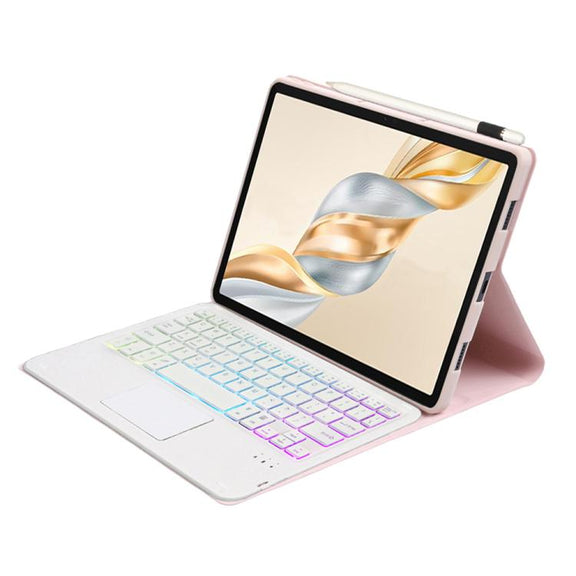 For Honor Pad X9 Pro 11.5 AH28-AS Ultra-thin Detachable Backlight Bluetooth Keyboard Leather Tablet Case with Touchpad(Pink White)