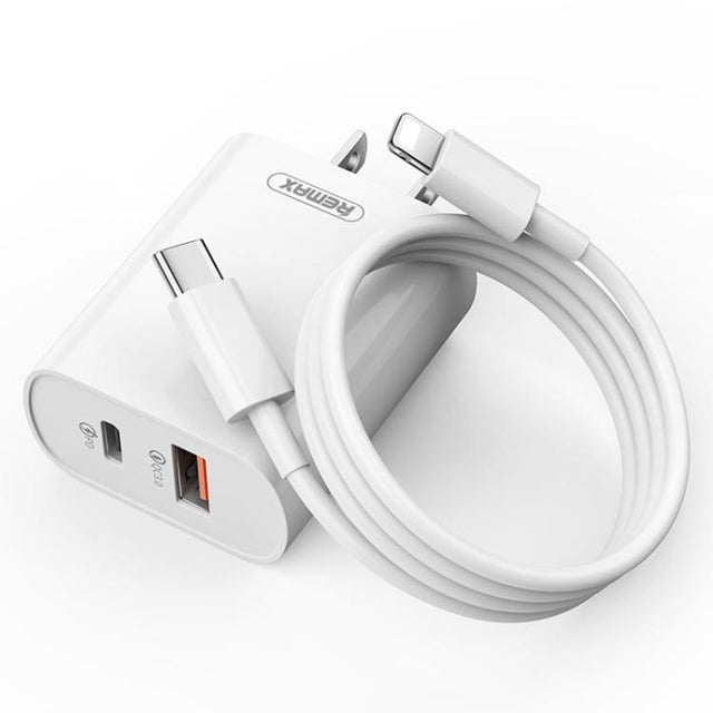 REMAX RP-U37 18W QC+PD Fast Charger With 1m Type-C to 8 Pin Cable, Plug Type:US Plug(White)
