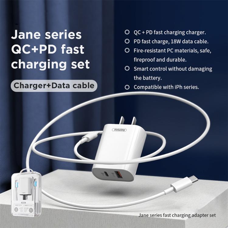 REMAX RP-U37 18W QC+PD Fast Charger With 1m Type-C to 8 Pin Cable, Plug Type:US Plug(White)