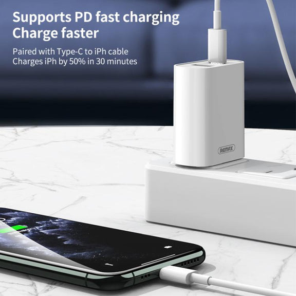 REMAX RP-U37 18W QC+PD Fast Charger With 1m Type-C to 8 Pin Cable, Plug Type:US Plug(White)