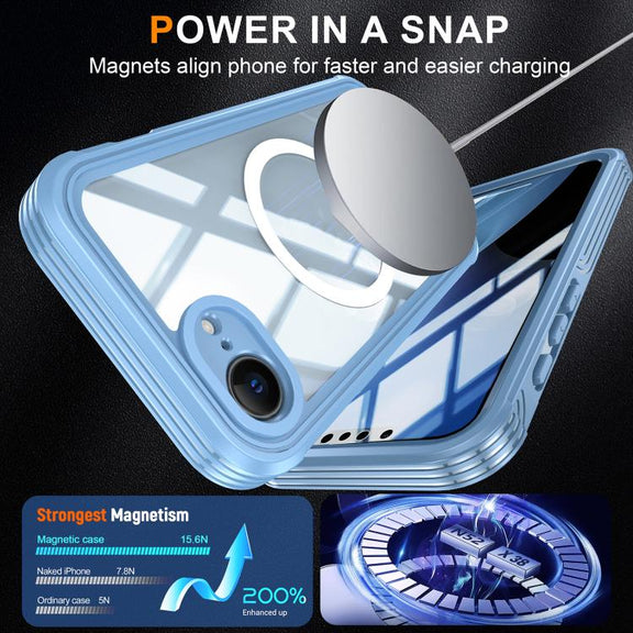For iPhone 16e RedPepper Tempered Glass MagSafe Phone Case(Blue)